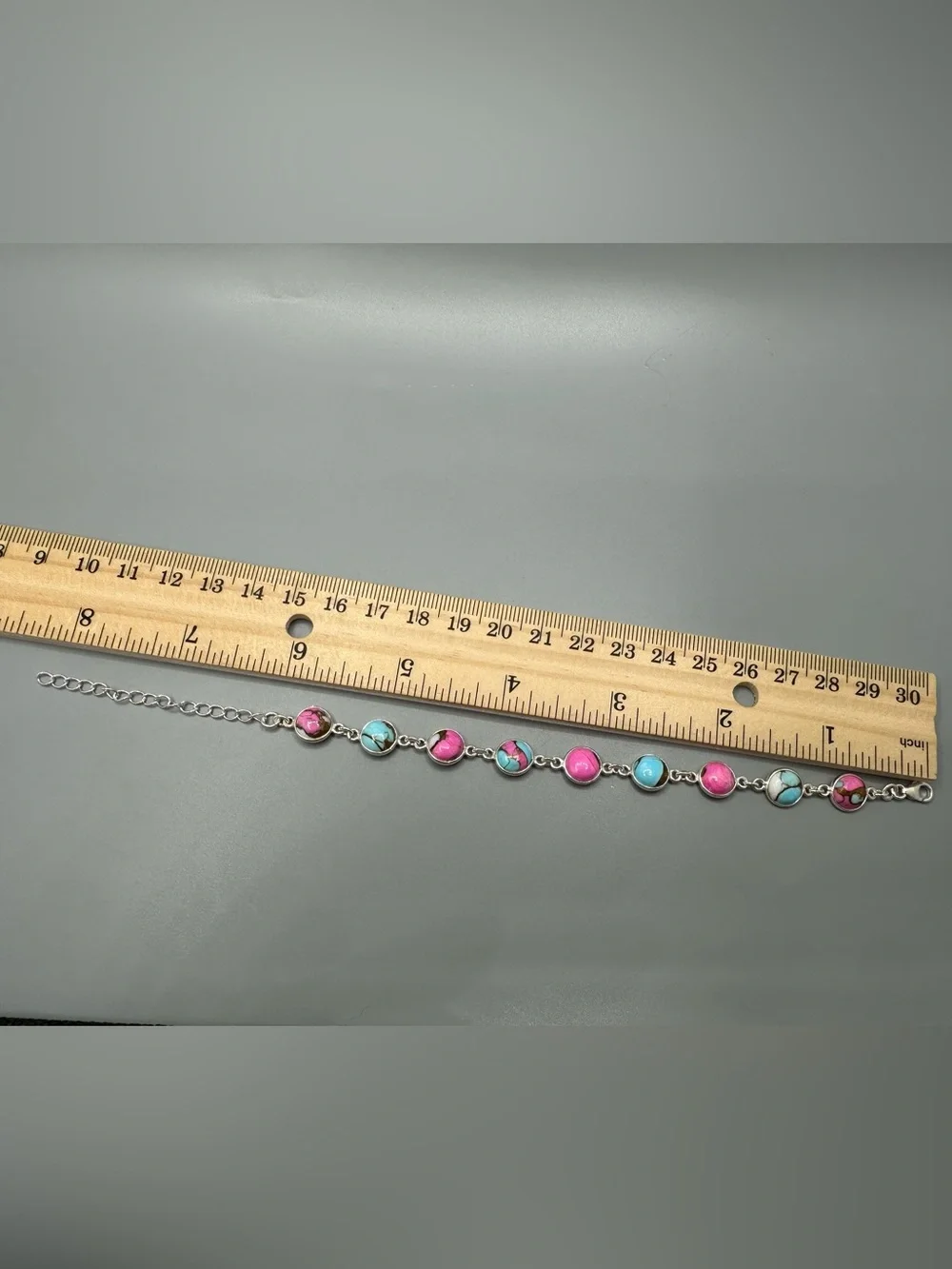 Cotton Candy Dahlia Turquoise Sterling Silver 925 Bracelet Circular 8”
